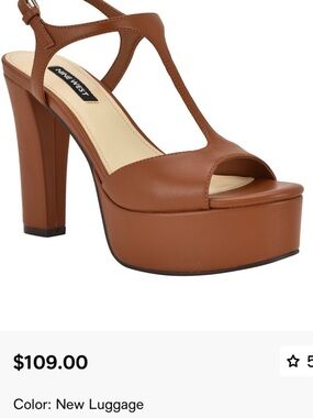 Nine West Cognac Brown Platform Block Heel Sandals